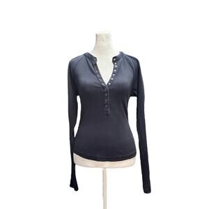 Free People Navy Blue Henley Shirt Bella Swan Elena Gilbert Sz Med Y2K Inspired